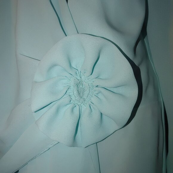 Vintage AEMW Light Blue Wrap Dress Floral Detail Long Sleeves Back Zipper USA - Picture 13 of 16